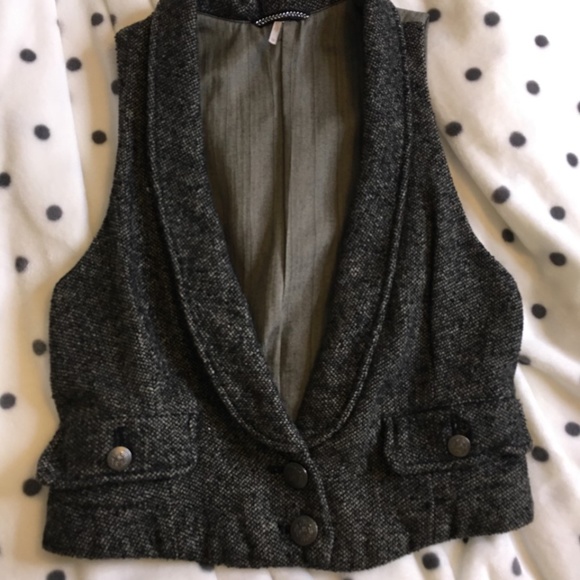 Free People - Grey Wool-Blend Tweed Vest - Picture 1 of 4